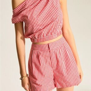 Commense Red Gingham Off-Shoulder Top